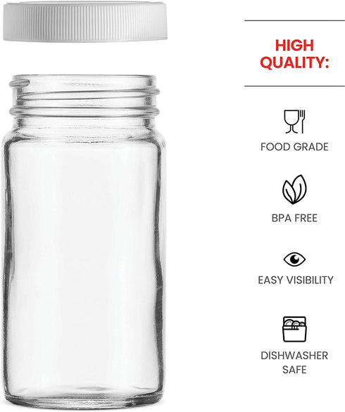 Small Glass Mason Jars 4 Ounce Mini Jars Full-Width Mouth, BPA Free Plastic Airtight Lid, For Jam, Jelly, Dressings, baby food, Crafts, Spices, Food Storage, Wedding favors, Decorating Jar (24 Pack)
