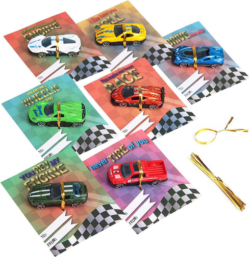 28 Valentines Day Gifts Cards with Die-Cast Racing Cars Vehicle for Kids Party Favor Supplies, Classroom Exchange Prizes, Valentine Greeting Card?Valentine Exchange Gifts?Game Prize