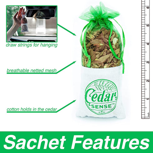 Cedar Sense - Eucalyptus Scented Cedar Sachets 8 Pack Essential Oil Infused Cedar Chips Car Air Freshener Closet Freshener Potpourri Bags Air Fresheners Sachets for Drawers