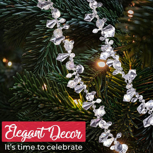 Klikel Iridescent Silver Large Twinkle Ice Double Twist Bead Garland, Set of 2 Each 10 Feet
