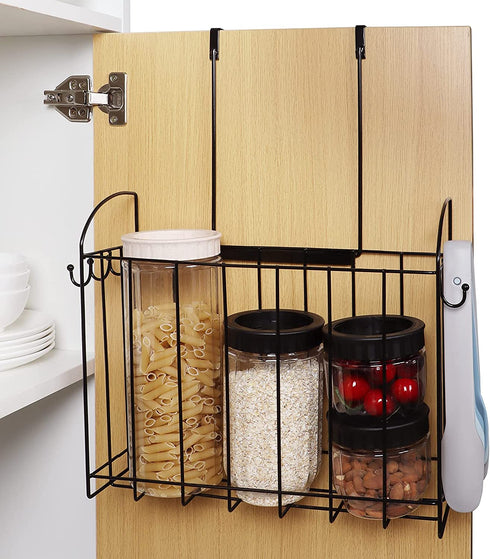 WIFTREY Over The Cabinet Door Organizer Holder and Paper Towel Holder Wall Mount Set for Kitchen Bathroom Pantry, Big Storage Rack for Cutting Boards, Black