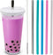 Planet Boba 24 oz Reusable Boba Cup w 5 Bonus Straws | Smoothie Cup with Straw | Leakproof Bubble Tea Cup | Lids and Straw | Boba Cup Reusable | Insulated Boba Tumbler | Boba Tea Cup, White