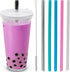 Planet Boba 24 oz Reusable Boba Cup w 5 Bonus Straws | Smoothie Cup with Straw | Leakproof Bubble Tea Cup | Lids and Straw | Boba Cup Reusable | Insulated Boba Tumbler | Boba Tea Cup, White