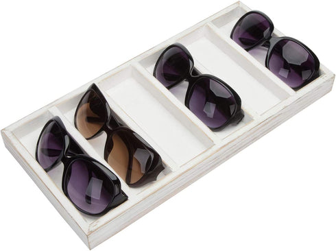 MyGift Whitewashed Wood Sunglasses Holder Storage Box with 6 Compartments, Retail Eyewear Display Tray