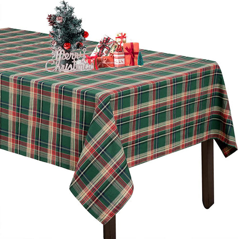 Plaid Tablecloth 57x84 Inch Green Christmas Table Cloth Checkered Fabric for Holiday Picnic Christmas Table Decoration