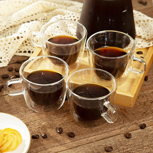 Dorsaer Espresso Cups -6oz Crystal Clear Heat Insulation Double Wall Glass Coffee Cups for Latte,Cappuccino,Hot Chocolate,Juice and Tea (Set of 2)