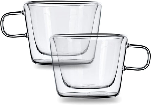 Dorsaer Espresso Cups -6oz Crystal Clear Heat Insulation Double Wall Glass Coffee Cups for Latte,Cappuccino,Hot Chocolate,Juice and Tea (Set of 2)