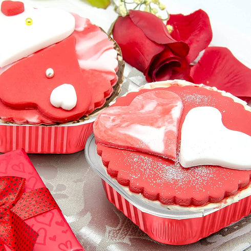 40 Sets Square Aluminum Foil Cake Pan 130 ml/ 4.4 Ounces Mini Cupcake Cup Pan with Lids Disposable Dessert Pans Flan Baking Cups for Valentine's Mother's Day Wedding Birthday Party (Red)