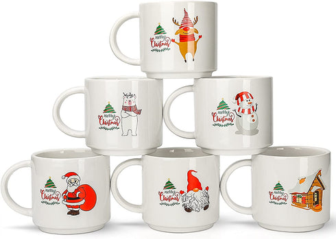 14OZ Large Christmas Coffee Mug Set of 6- Vacation Movie Tea Milk Hot Chocolate Cocoa Cups, Family Holiday Gifts Baskets For Friends Teacher Coworker