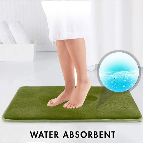 Genteele Bath Mats for Bathroom Non Slip - Green 17" x 24" Memory Foam Bathroom Rugs - Quick Dry Bath Mat