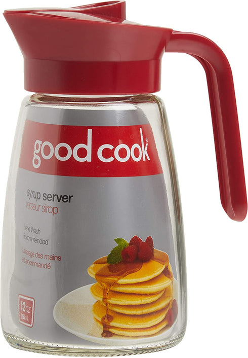 GoodCook 12 oz. Glass Syrup Dispenser with Lid, Clear/Red