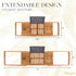 Premium Bath Caddy - Extendable Bamboo Wood Bathtub Tray with Adjustable Reading Rack for Book, iPad or Kindle - Tablet Slot or Cellphone - Wine Glass Holder