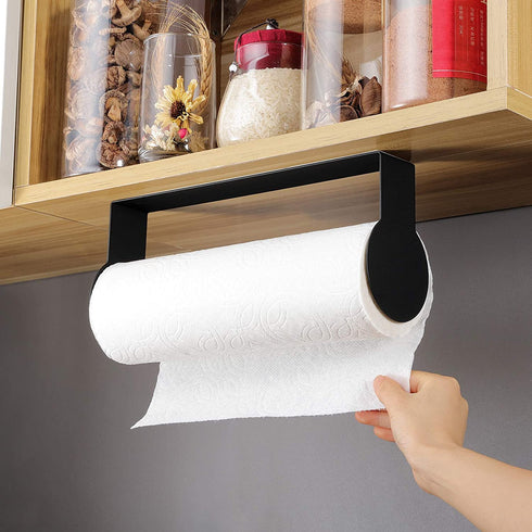 YIGII Black Paper Towel Holder - Kitchen Paper Towel Rack Under Cabinet Mount Self-Adhesive Paper Roll Holder, SUS-304 Stainless Steel
