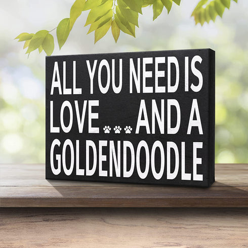 JennyGems All You Need Is Love and a Goldendoodle Sign, Goldendoodle Gift, Goldendoodle Decor, Goldendoodle Mom, Box Sign and Wall Hanging, American Made 8x6 Inches