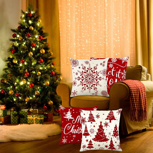 Christmas Pillow Covers 18x18 Set of 4 Rustic Buffalo Plaid Farmhouse Cushion Pillow Case for Christmas Decorations Indoor Living Room Home Couch