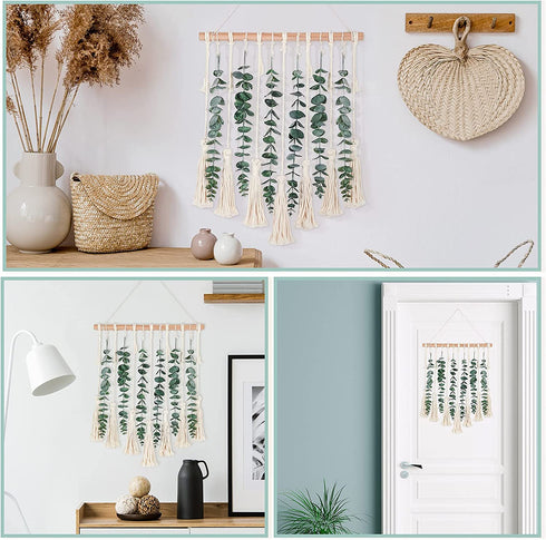Artificial Eucalyptus Wall Decor Artificial Eucalyptus Garland Fake Eucalyptus Greenery Fake Eucalyptus Vines Wall Hanging with Woven Tassels for Backdrop Arch Wall Wedding Bedroom Apartment Decor