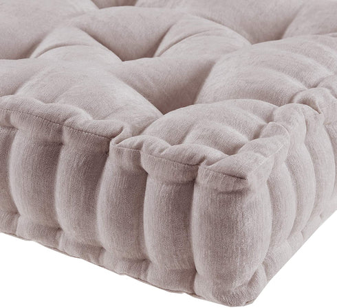 Intelligent Design Azza Floor Pillow Square Pouf Chenille Tufted with Scalloped Edge Design Hypoallergenic Bench/Chair Cushion, 20"x20"x5", Blush