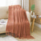 PANDAHOME Textured Throw Blanket Rust Orange Solid Soft for Sofa Couch Decorative Knitted Blanket, 50" x 60", Red Mud