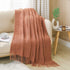 PANDAHOME Textured Throw Blanket Rust Orange Solid Soft for Sofa Couch Decorative Knitted Blanket, 50" x 60", Red Mud