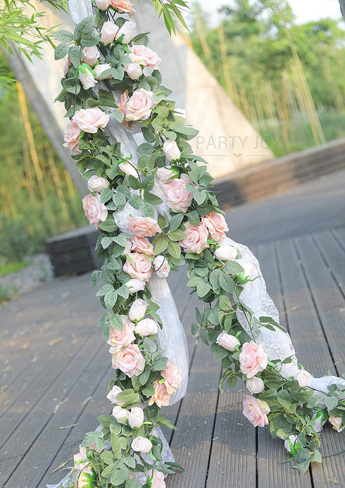 PARTY JOY 4pcs Flower Garland Fake Rose Vine Artificial Flowers Hanging Rose Ivy Hanging Baskets Wedding Arch Garden Background Decor (Pink,4)