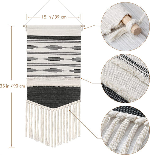 KHOYIME Macrame Woven Wall Hanging Grey Wall Decor Boho Chic Home Decor Handmade Wall Art Aztec Room Decoration for Apartment Dorm Room Backdrop