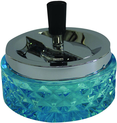 Hank Star 4.75" Round Push Down Glass Ashtray with Spinning Tray ~ Choose Your Own Color (Aqua Blue)