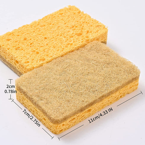 12 Pack Kitchen Dish Sponges, Natural Plant Palm Fiber Scrub Sponge with Non Scratch Biodegradable Compostable Sponges, Durable No Smell Household Cleaning Sponges