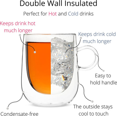 BTaT- Double Wall Glass Barrel Shape, 4 Pack, 5 oz (150 ml), Espresso Cups, Clear Espresso Cups, Glass Coffee Mugs, Clear Coffee Mug, Double Wall Glass Coffee Mugs, Latte Cup, Cappuccino Cup