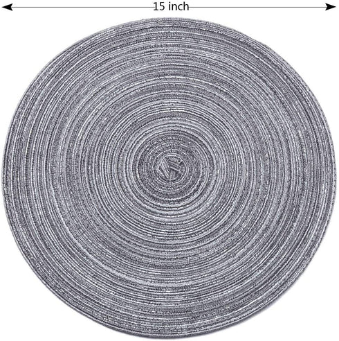 Round Braided/Woven Placemats, Indoor/Outdoor Placemat/Charger, Kitchen Mat for Dinning Table Washable Set of 6 Dark Grey