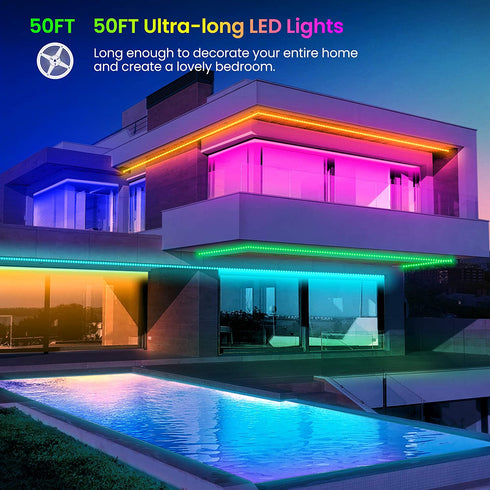 GUPUP 50 FT LED Strip Lights,Bluetooth LED Lights for Bedroom, Color Changing Light Strip with Music Sync, Phone Controller and IR Remote(APP+Remote +Mic).
