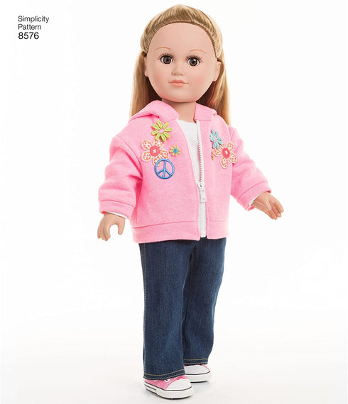 Simplicity US8576OS 18" Sport and Pajamas Unisex Doll Clothes Sewing Patterns, One Size (One Size)