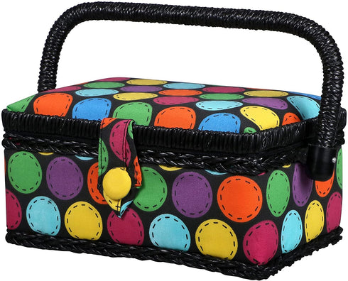 SINGER 07272 Polka Dot Small Sewing Basket with Sewing Kit Accessories
