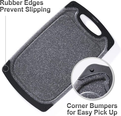 Home & Kitchen Essentials 3-Piece Cutting Board Set. Reversible, Marble Granite Gray, BPA Free, Dishwasher Safe, Easy-Grip Handle and Non-Porous with Juice Grooves