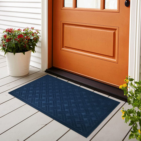 E-view Non-Slip Entrance Doormats - Washable Front Back Door Mat with Rubber Back, Waterproof Low-Profile Indoor Outdoor Welcome Rug (Blue)