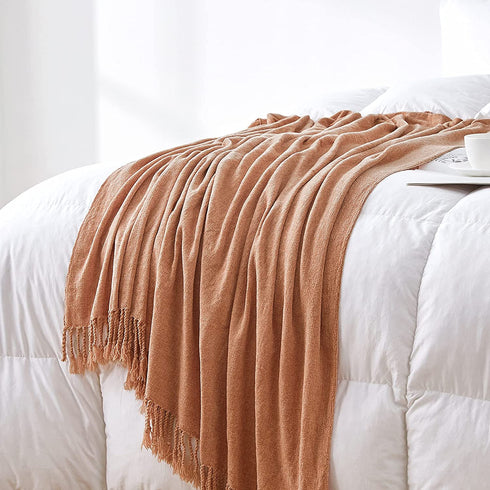BOURINA Chenille Fluffy Throw Blanket with Decorative Fringe for Couch Cover Sofa Chair Blanket?50×60 Inches? Orange