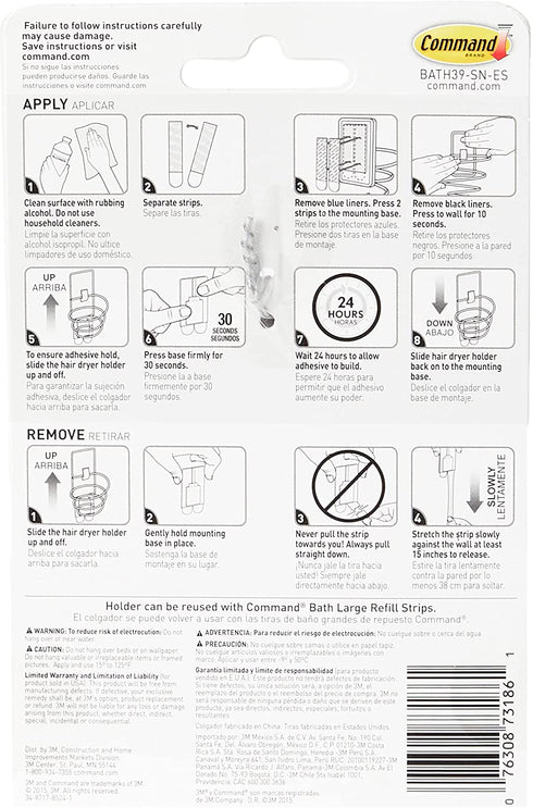 Command Hair Dryer Holder, Satin Nickel, 1-Holder, 2-Water-Resistant Strips, Organize Damage-Free