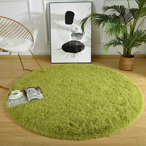 Chicrug Fluffy Round Area Rugs for Girls Bedroom, 4x4 Feet Shaggy Circle Area Rug for Living Room, Soft Fuzzy Carpets for Princess Room, Cute Rug Kids Circular Playmats for Baby Nursery Home, Green