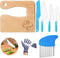 7 Pieces Wooden Kids Kitchen Knife Include Wood Kids Knife Plastic Potato Slicers Cooking Knives Serrated Edges Toddler Knife Kids Plastic Knife Resistant Gloves for Kitchen Children(Car)