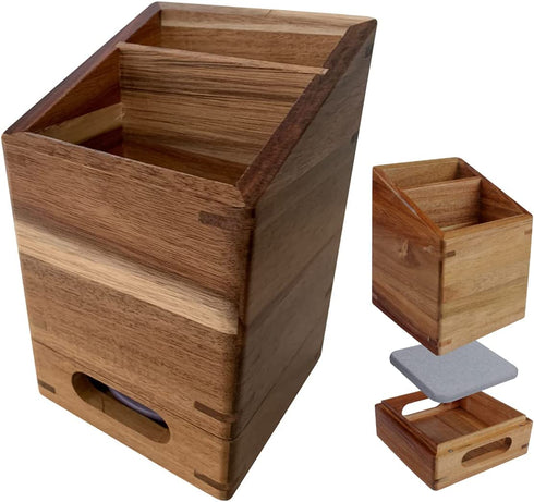 Drip Protection Wooden Utensil Holder 100% Acacia wood kitchen cutlery organizer storage for countertop with water absorbent diatomaceous earth mat to keep your utensils dry and clean