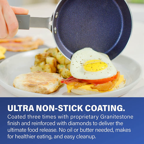 Granitestone Blue Mini Nonstick Egg & Omelet Pan 5.5 Single Serve Frying Pan / Skillet, Diamond Infused, Multipurpose Pan Designed for Eggs, Omelets, Pancakes, Rubber Handle, Dishwasher Safe