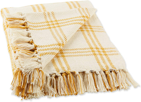 DII Modern Farmhouse Plaid Collection Cotton Fringe Throw Blanket, 50x60, White/Honey Gold