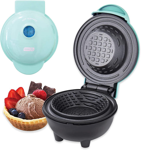 Dash Mini Waffle Bowl Maker for Breakfast, Burrito Bowls, Ice Cream and Other Sweet Deserts, Recipe Guide Included - Aqua
