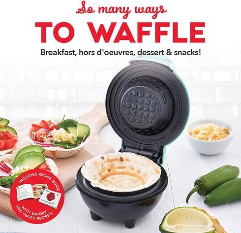 Dash Mini Waffle Bowl Maker for Breakfast, Burrito Bowls, Ice Cream and Other Sweet Deserts, Recipe Guide Included - Aqua