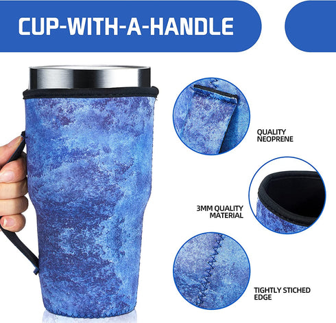 6 Pieces Hot Coffee Cup Sleeve Marble Pattern Reusable Neoprene Insulated Sleeves Cup Cover Holders Drinks Sleeve Holder for 30-32 OZ Cold Hot Beverages