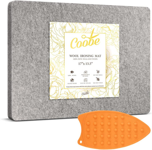 Coobe 17" X 13.5" Wool Pressing Mat for Quilting - 100% New Zealand Wool Ironing Pad with Iron Rest for Classes, Meetings and Travel