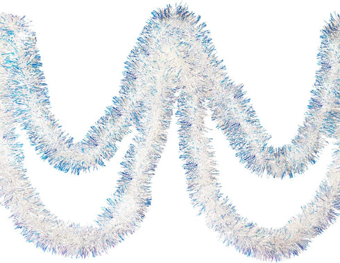 AURORAVA 20 Feet by 3 Inches Tinsel Garland for Christmas, Birthday, Weddings, Party Decorations, High-Shine, Sparkly, Fluffy Twist for All-Season Indoor Outdoor Events, Crystal Iridescent