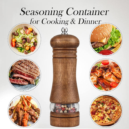 MuuWooden Wooden Salt and Pepper Grinder Set, Refillable Pepper Mill Wood Salt and Peppers Shakers, Adustable Ceramic Roter & Transparent Spice Pepper Mills for Kitchen Gift with Brush - 2 Pcs 6.5inch