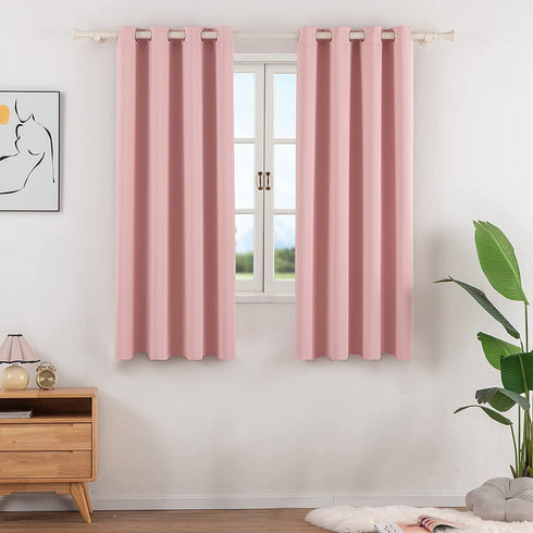 DAIMEIEN Window Treatment Panels Thermal Insulated Solid Grommet Blackout Curtains/Drapes with Tiebacks for Living Room (A Pair,W 52 x L 63 inches, Pink)