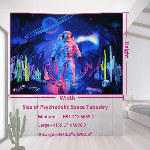 Astronaut Tapestry Trippy Planet Tapestry Psychedelic Galaxy Space Tapestry Hippie Cactus Spaceman Tapestry Fantasy Starry Aurora Landscape Tapestry Wall Hanging for Bedroom