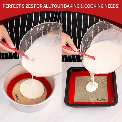 AMZOYO Set of 4 Silicone Baking Mats for the Oven - Includes Half, Quarter, Round, and Square Sheet Liners - 100% Non-Stick and Reusable - BPA Free and Heat Resistant - Washable and Dishwasher Safe